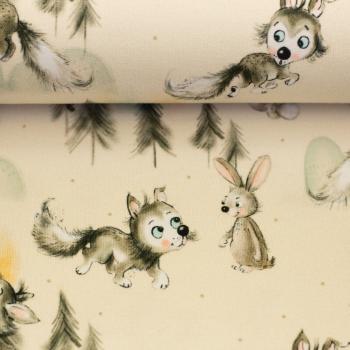 Preview: Baumwolljersey Jerry Kleine Wölfe auf Ecru von Swafing